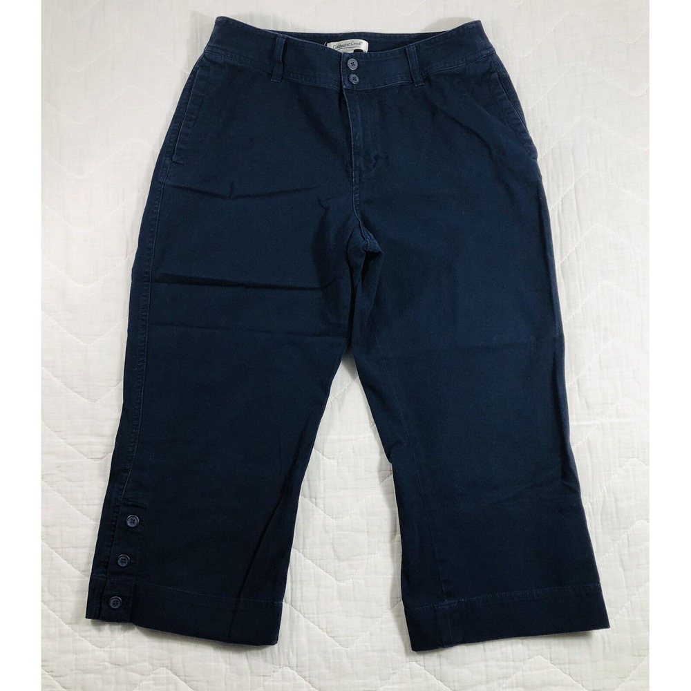 Coldwater Creek Capri Pants‎ Women's Size 8 Navy Blue Wide Leg Mid Rise Buttons